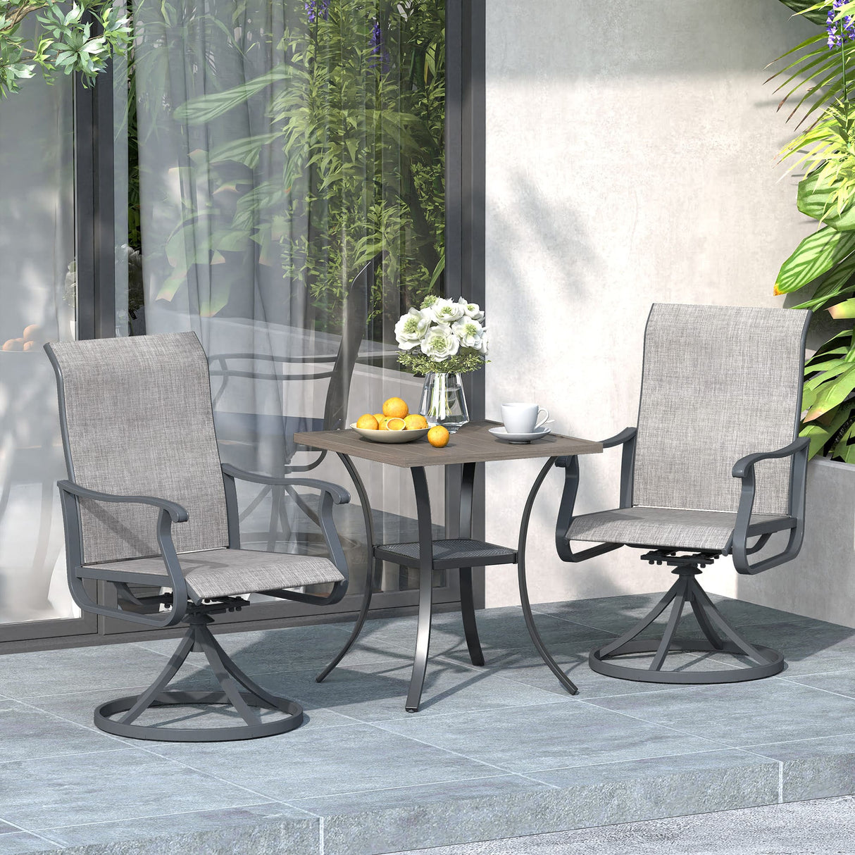 Vicllax 3-Piece Patio Bistro Set, Outdoor Swivel Chairs and 27.6" Small Metal Table With Storage Rack