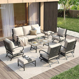 Vicllax Outdoor Patio Conversation Set with Cushioned Sofa Chairs, Ottomans and Coffee Table