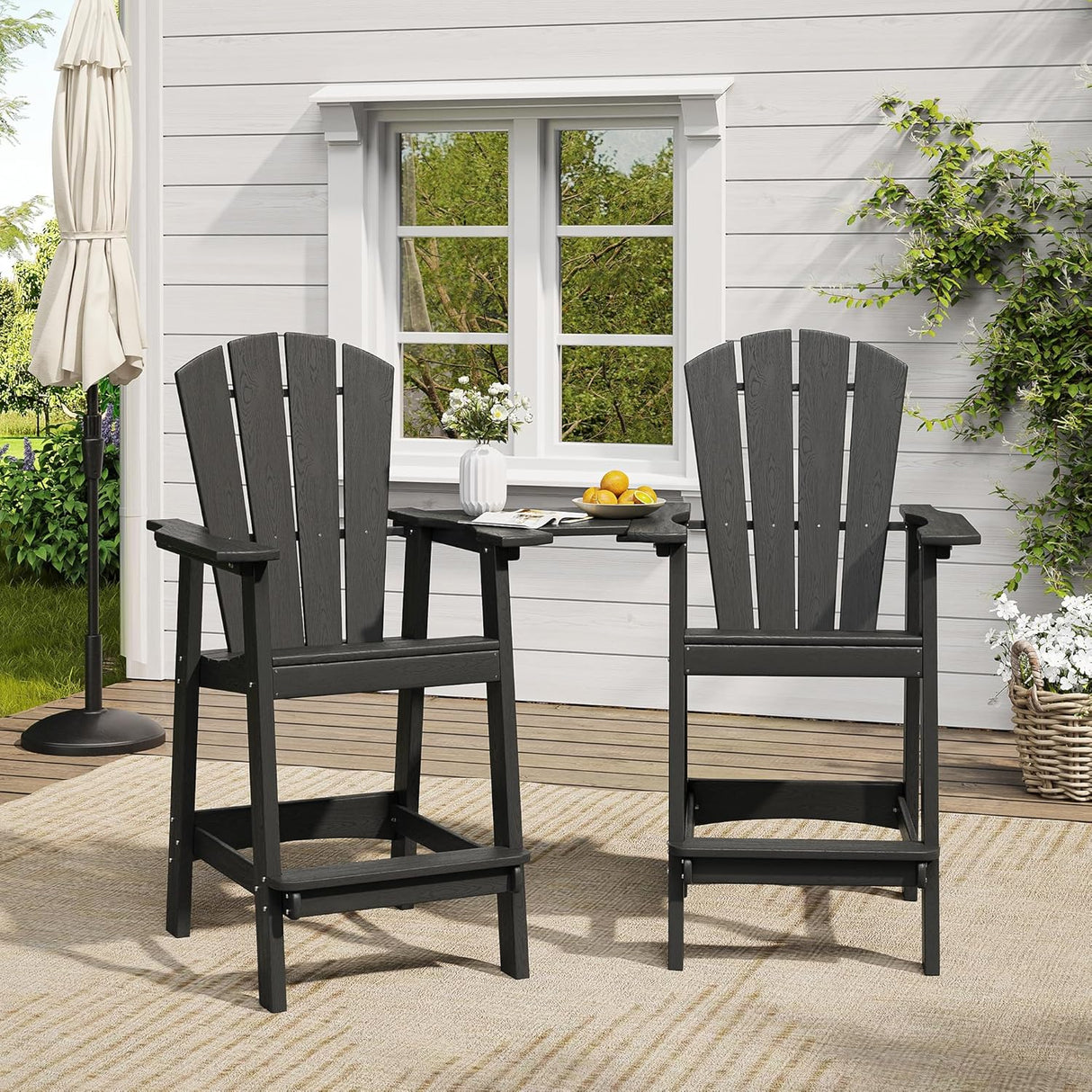 Vicllax Outdoor HDPE Adirondack Bar Chair, Patio Bar Stools with Umbrella Hole
