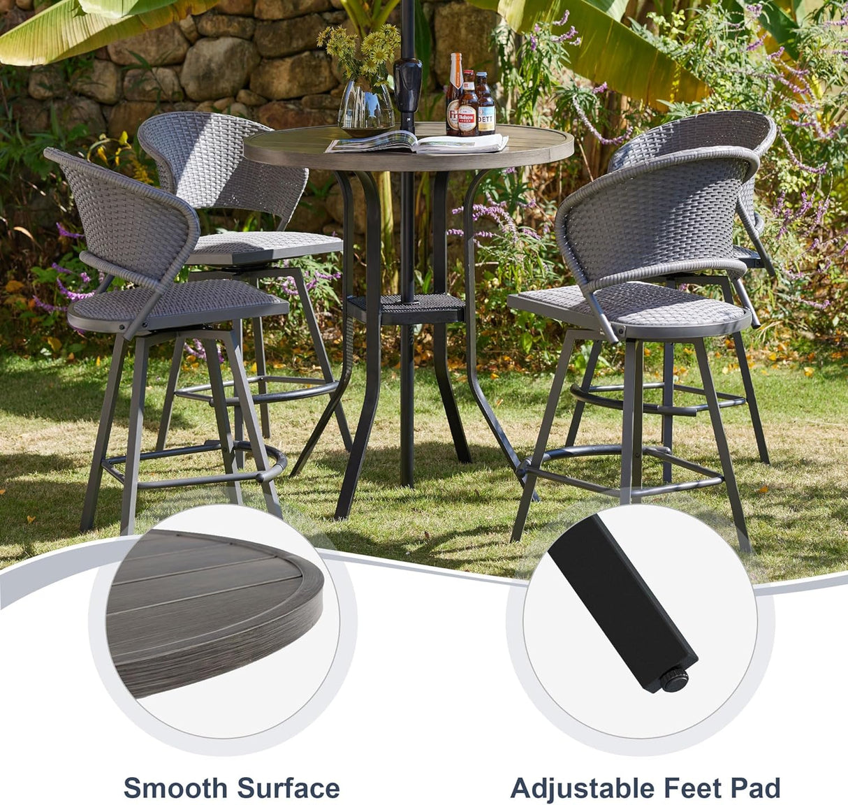 Vicllax Mesa de bar redonda para patio al aire libre de 37" con orificio para sombrilla