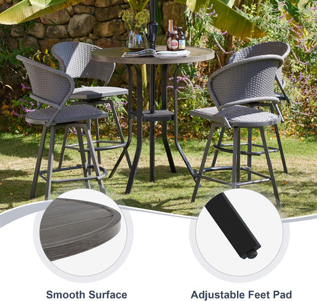 Vicllax Mesa de bar redonda para patio al aire libre de 37" con orificio para sombrilla