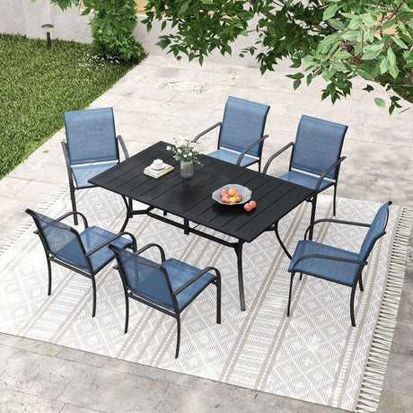 Vicllax Sillas de comedor con cabestrillo de textileno y metal para patio al aire libre con reposabrazos 