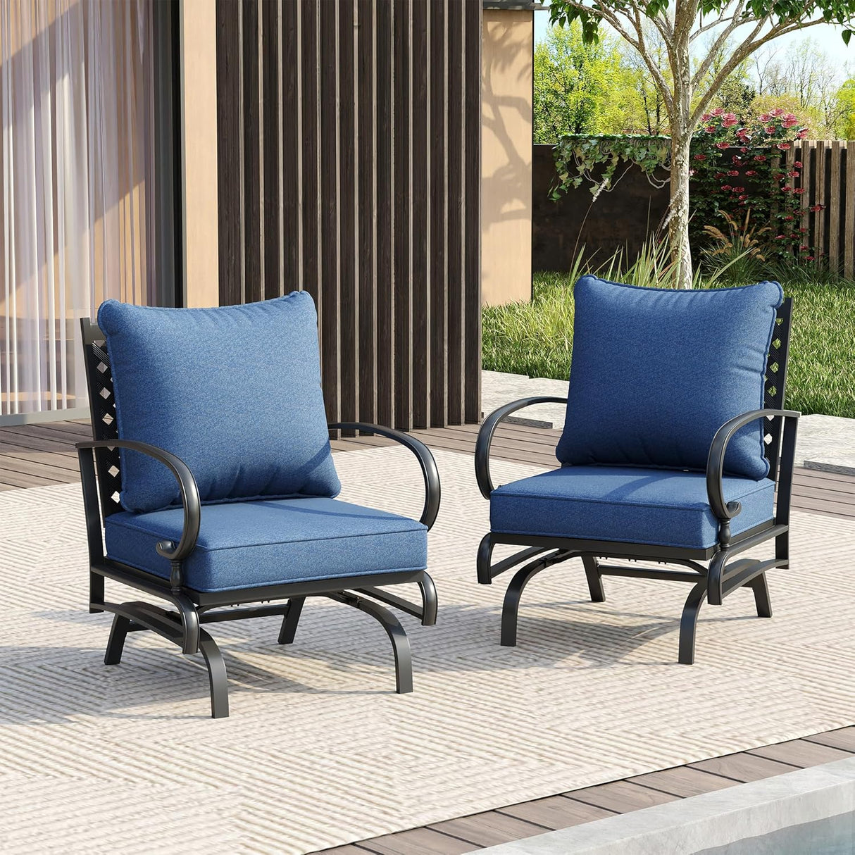 Vicllax Outdoor Patio Conversation Sofa Set with Cushioned Sofa Chairs and Metal Rectangular Fire Pit, Blue