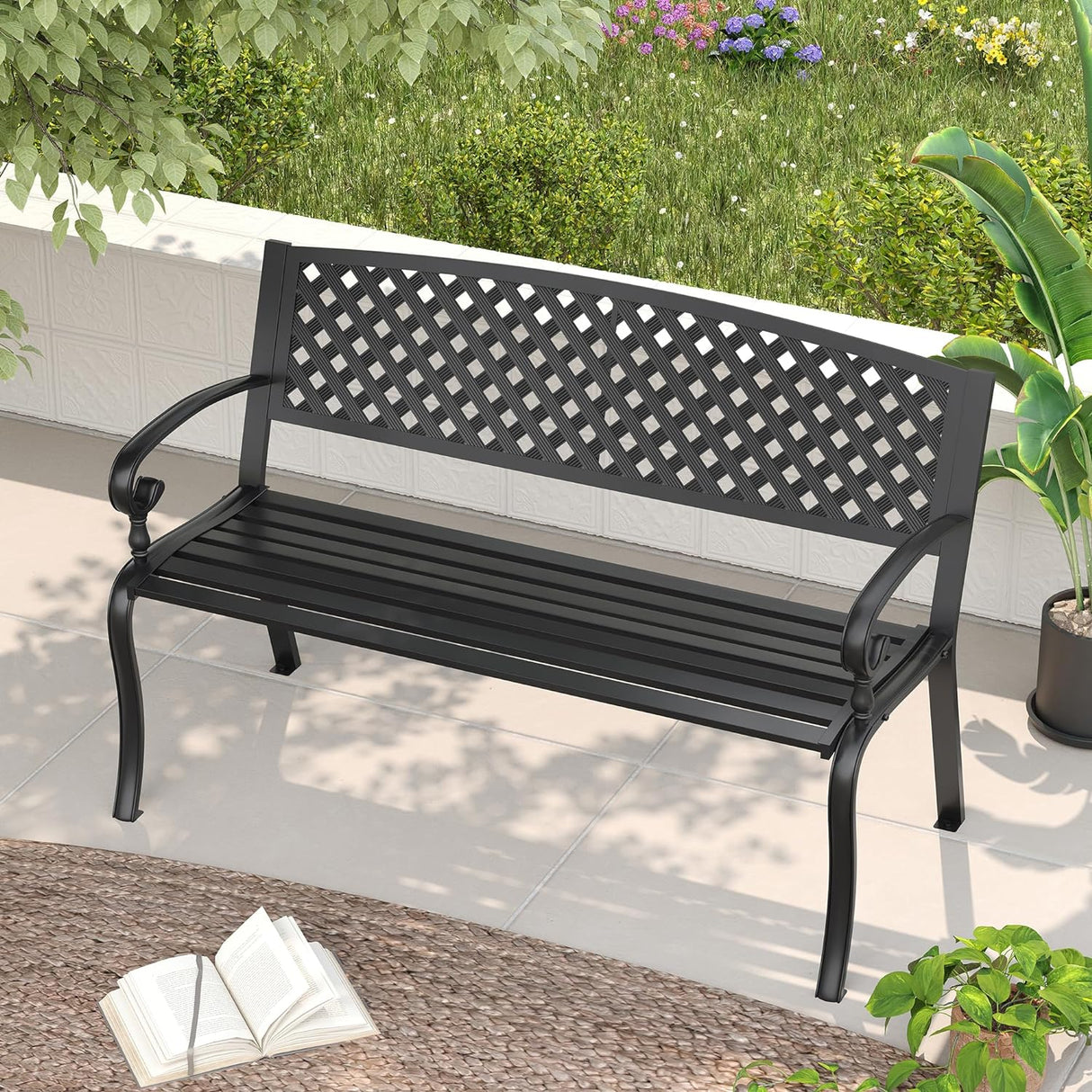 Vicllax Outdoor Garden Bench, Waterproof Patio Metal Bench