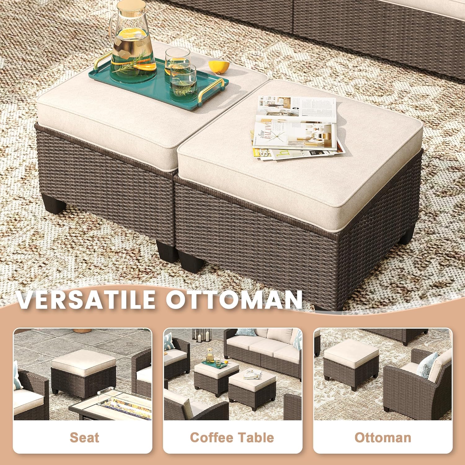 Vicllax Patio Furniture Set, Wicker Outdoor Conversation Set with Cushioned Sofa Chairs and Ottomans