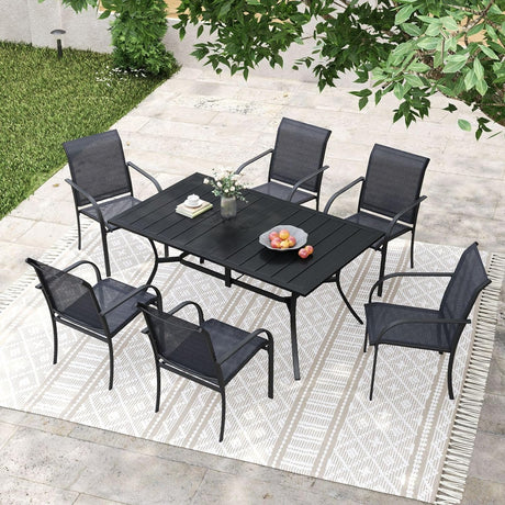 Vicllax Sillas de comedor con cabestrillo de textileno y metal para patio al aire libre con reposabrazos 
