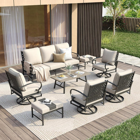 Vicllax Outdoor Patio Conversation Set with Cushioned Sofa Chairs, Ottomans and Coffee Table