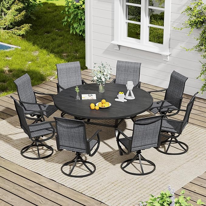 Vicllax Outdoor Dining Table Set of 4/8, Plastic Round Table 41.7" / 56.3" with Swivel Dining Chairs