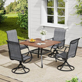 VICLLAX 5 Pieces Outdoor Dining Set, Swivel Dining Chairs and 37.8" Square Patio Table with Storage Shelf