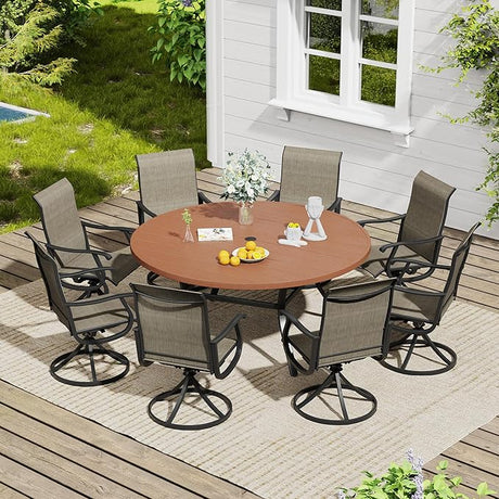 Vicllax Outdoor Dining Table Set of 4/8, Plastic Round Table 41.7" / 56.3" with Swivel Dining Chairs