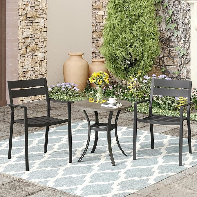Vicllax Outdoor Patio Bistro Set of 2, Metal 27.6" Round Table and Stackable Dining Chair