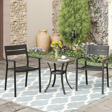 Vicllax Outdoor Patio Bistro Set of 2, Metal 27.6" Round Table and Stackable Dining Chair
