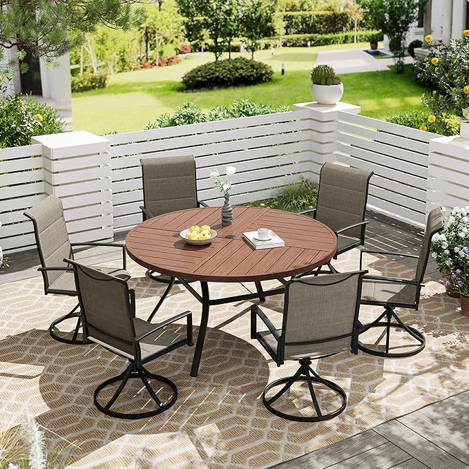 Vicllax 7 Pieces Outdoor Dining Set, 50" Metal Round Dining Table and Paddad Swivel Chairs