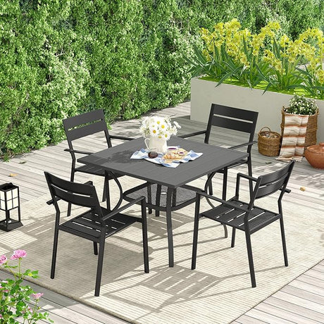 VICLLAX Patio 5 Pieces Outdoor Dining Set for 4, 37.8" Outdoor Square Table and Metal Stackable Chair