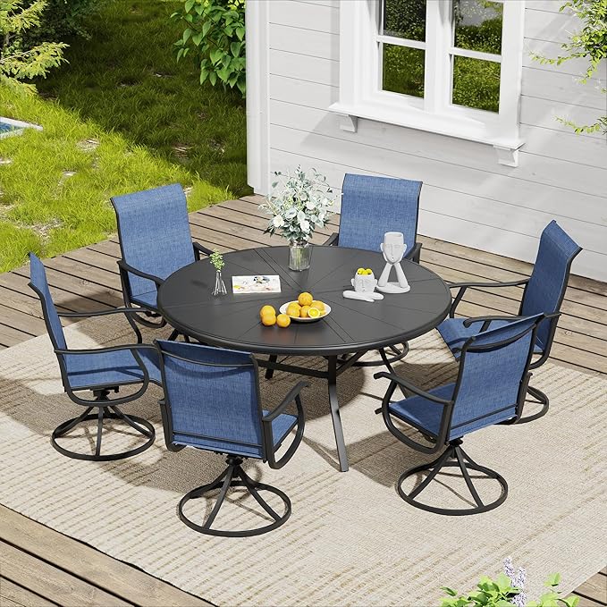VICLLAX 5/7 Pieces Outdoor Dining Set, Swivel Dining Chairs Set of 4/6 and Round Patio Table