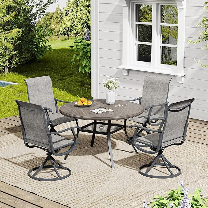 VICLLAX 5/7 Pieces Outdoor Dining Set, Swivel Dining Chairs Set of 4/6 and Round Patio Table