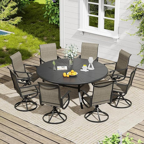VICLLAX 9 Pieces Outdoor Dining Set, Swivel Dining Chairs Set of 8 and Round Patio Table