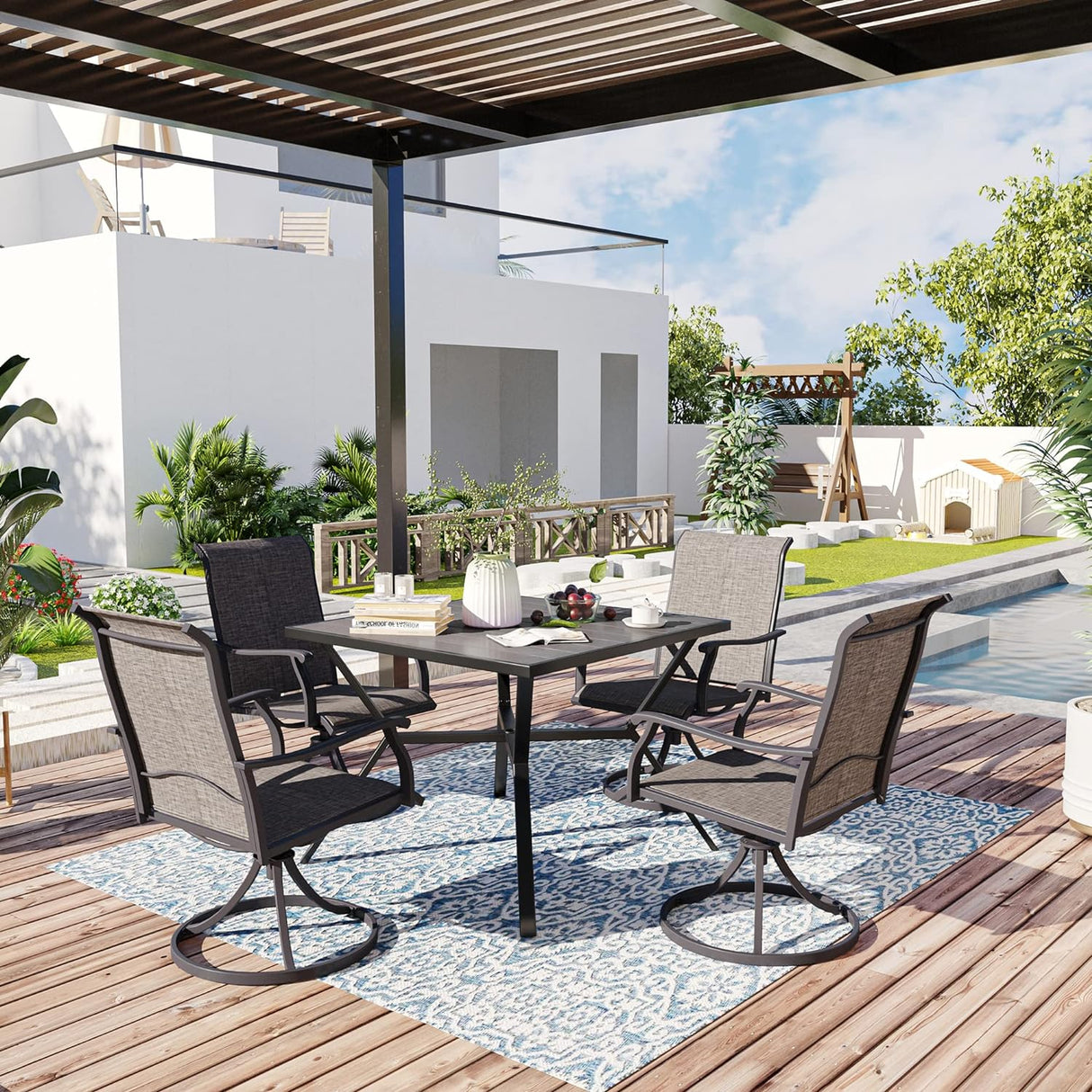 Vicllax Outdoor Metal Dining Table for 4, Patio Square Metal Table