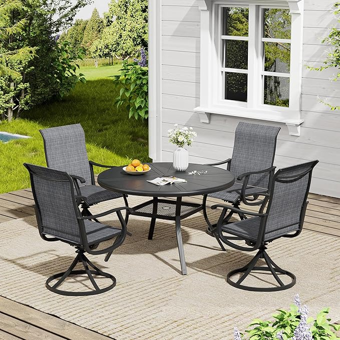 VICLLAX 5/7 Pieces Outdoor Dining Set, Swivel Dining Chairs Set of 4/6 and Round Patio Table