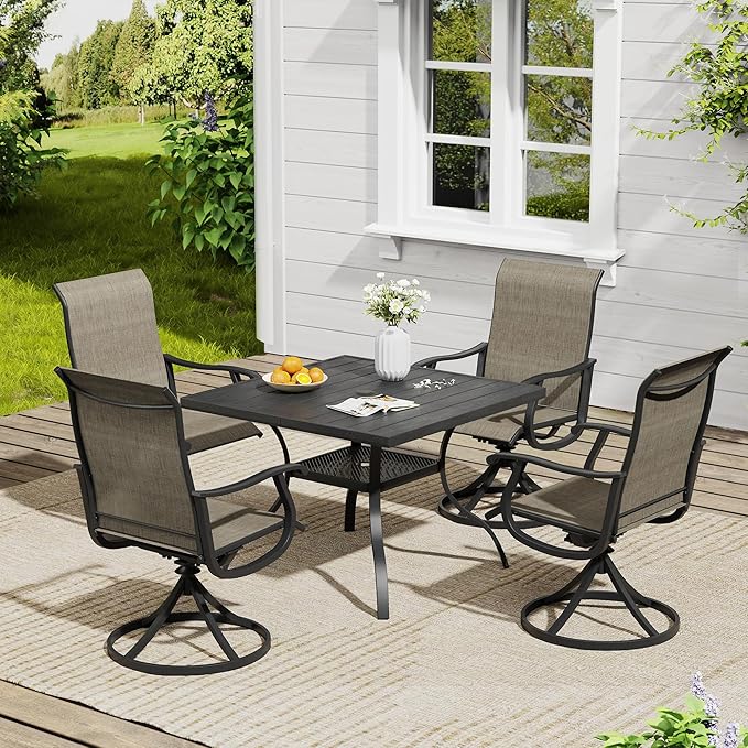 Vicllax Outdoor 38.6“ Plastic Dining Table Set of 4, Plastic Square Table with Swivel Dining Chairs