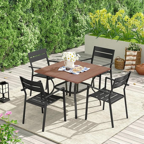 VICLLAX Patio 5 Pieces Outdoor Dining Set for 4, 37.8" Outdoor Square Table and Metal Stackable Chair