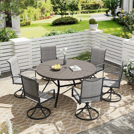 Vicllax 7 Pieces Outdoor Dining Set, 50" Metal Round Dining Table and Paddad Swivel Chairs