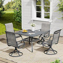 VICLLAX 5 Pieces Outdoor Dining Set, Swivel Dining Chairs and 37.8" Square Patio Table with Storage Shelf