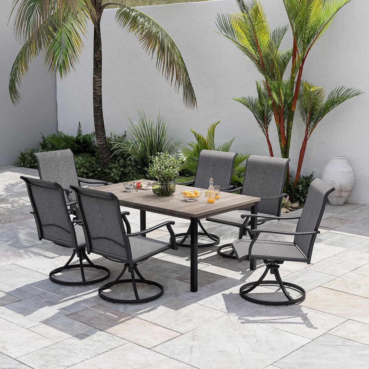 Vicllax 7-Piece Patio Dining Set, Patio Swivel Chairs and 63‘’ Outdoor Dining Table