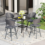 Vicllax 3/5 PCS Outdoor Swivel Bar Set, Patio Wicker Bar Chairs and Square Bar Table