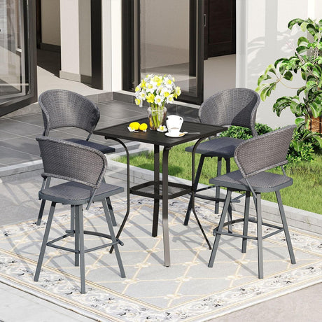 Vicllax 3/5 PCS Outdoor Swivel Bar Set, Patio Wicker Bar Chairs and Square Bar Table