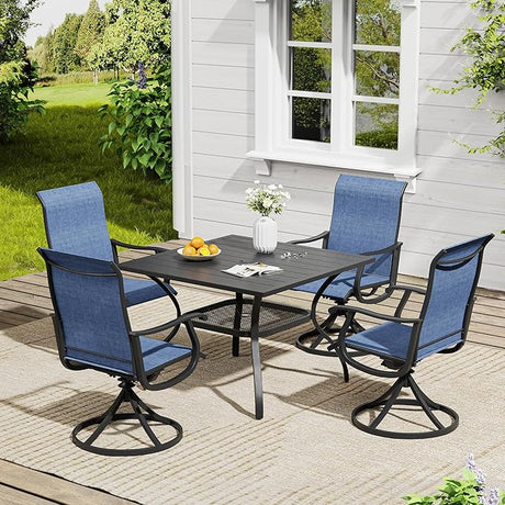 VICLLAX 5 Pieces Outdoor Dining Set, Swivel Dining Chairs and 37.8" Square Patio Table with Storage Shelf