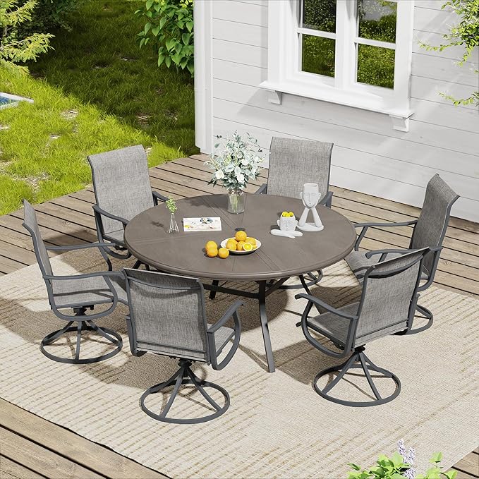 VICLLAX 5/7 Pieces Outdoor Dining Set, Swivel Dining Chairs Set of 4/6 and Round Patio Table