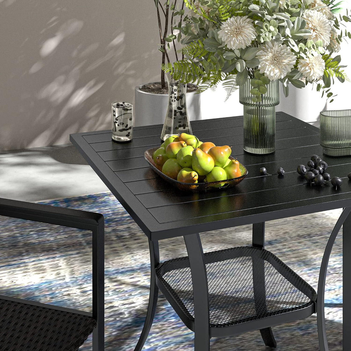 Vicllax 3-Piece Patio Bistro Set, Outdoor Stackable Sling Chairs and Black Metal Square Table