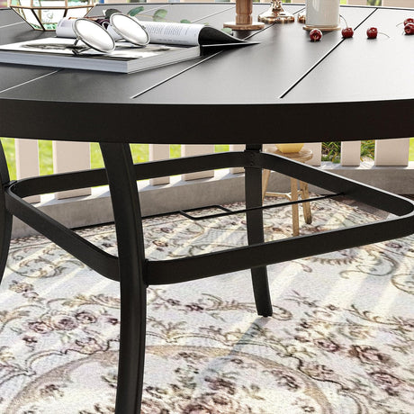 Vicllax Juego de comedor para exterior de 7 piezas con mesa redonda de almacenamiento de 54" y sillas giratorias de textileno