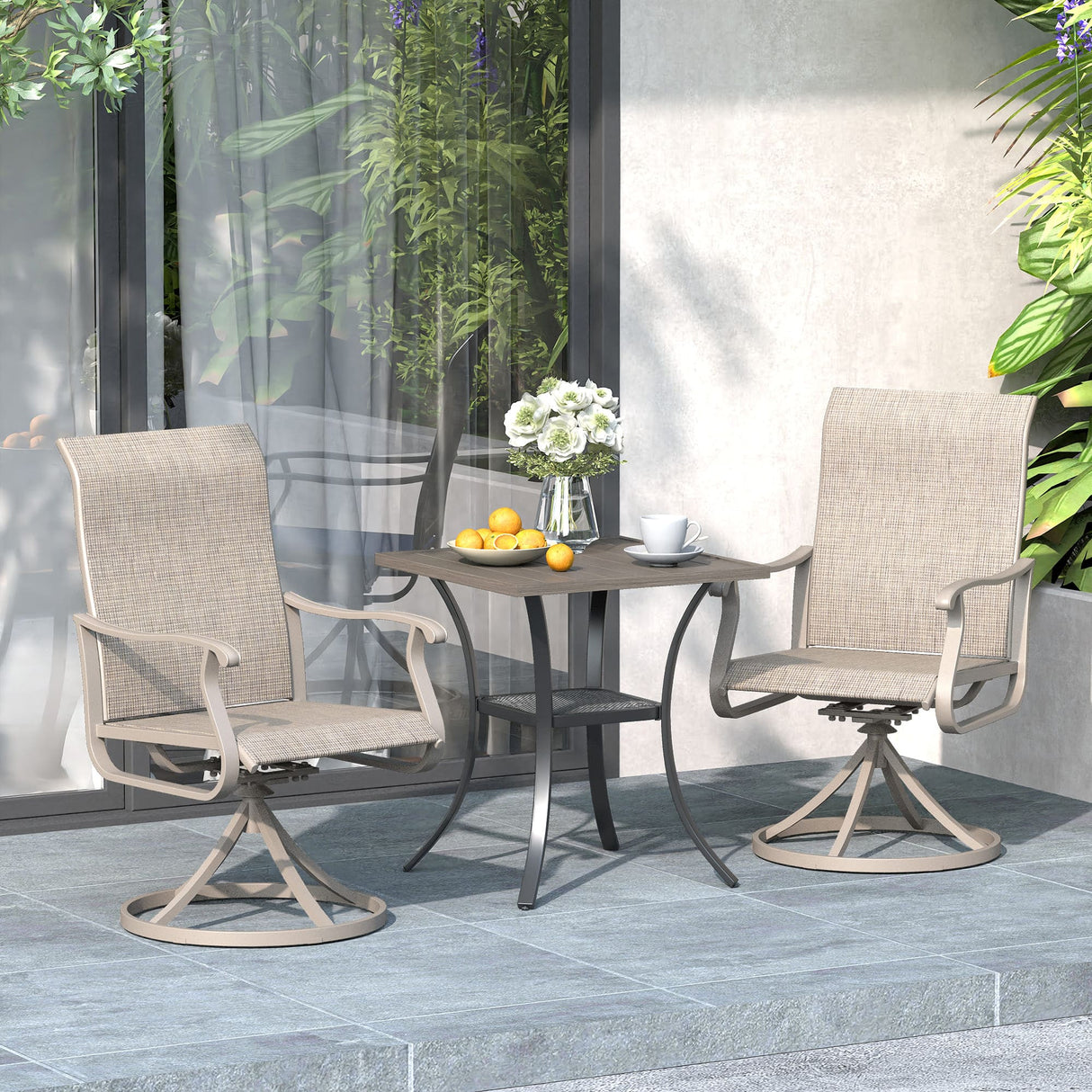 Vicllax 3-Piece Patio Bistro Set, Outdoor Swivel Chairs and 27.6" Small Metal Table With Storage Rack