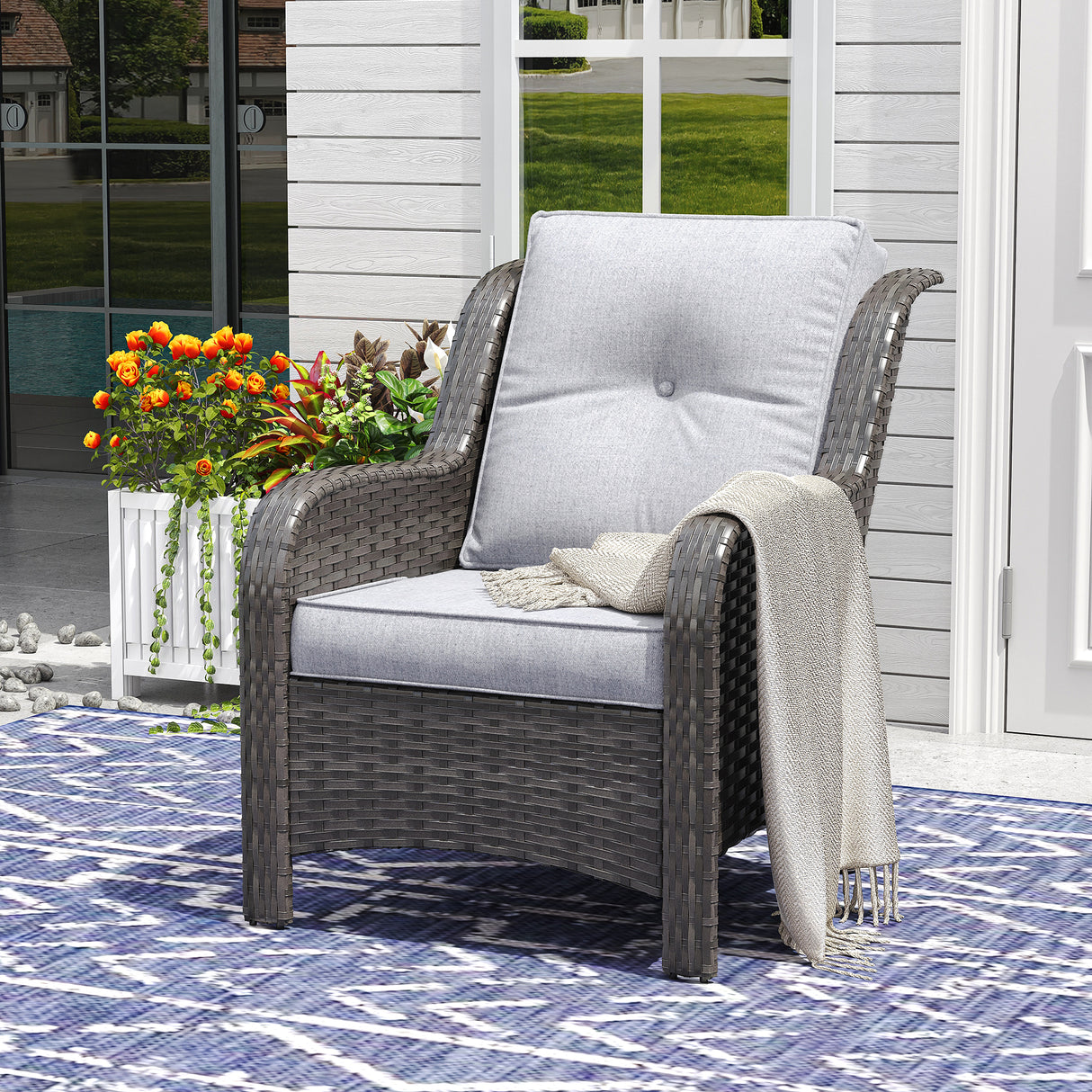 Vicllax Patio Wicker Oasis Lounge Sofa, Single Chair Set of 2