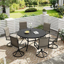 Vicllax Juego de comedor para exterior de 5 piezas con mesa redonda de metal de 42" y 4 sillas giratorias acolchadas