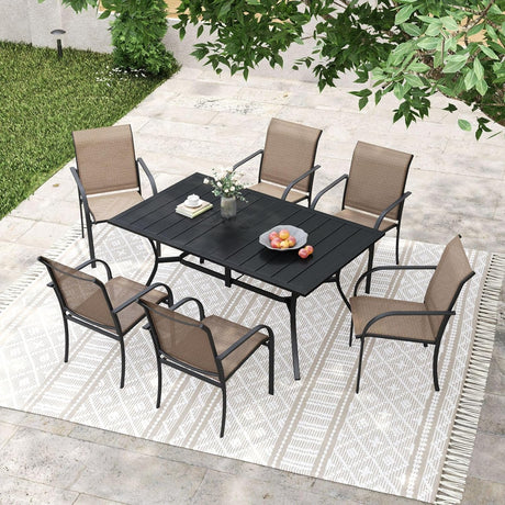 Vicllax Sillas de comedor con cabestrillo de textileno y metal para patio al aire libre con reposabrazos 
