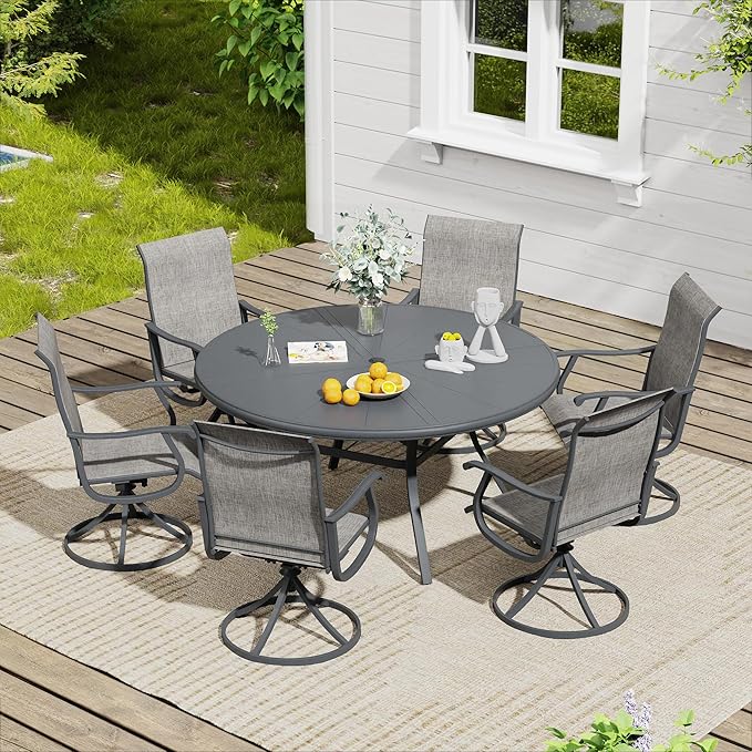 VICLLAX 5/7 Pieces Outdoor Dining Set, Swivel Dining Chairs Set of 4/6 and Round Patio Table