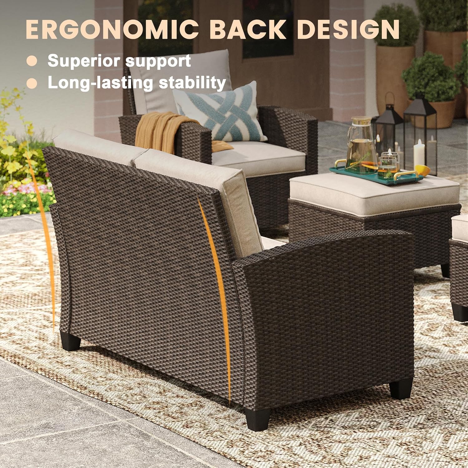 Vicllax Patio Furniture Set, Wicker Outdoor Conversation Set with Cushioned Sofa Chairs and Ottomans
