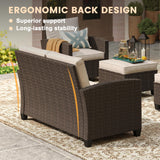 Vicllax Patio Furniture Set, Wicker Outdoor Conversation Set with Cushioned Sofa Chairs Fire Pit Table and Ottomans