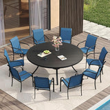 Vicllax 11 Pcs Outdoor Dining Set with 60“ Round Metal Table and Stackable Sling Chair