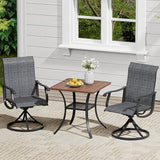 VICLLAX 3 Pieces Outdoor Dining Set, Set of 2 Patio Swivel Dining Chairs and 28" Square Table