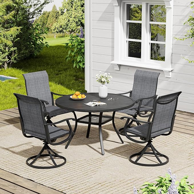 Vicllax Outdoor Dining Table Set of 4/8, Plastic Round Table 41.7" / 56.3" with Swivel Dining Chairs