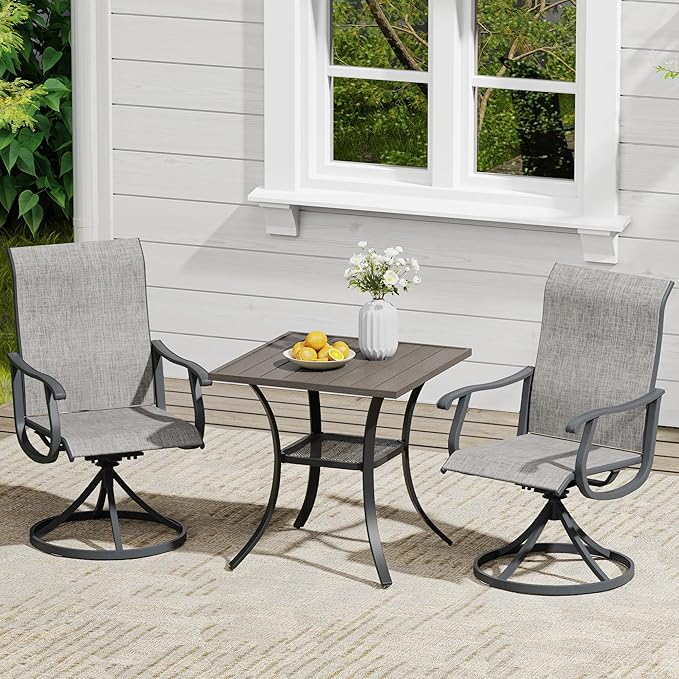 VICLLAX 3 Pieces Outdoor Dining Set, Set of 2 Patio Swivel Dining Chairs and 28" Square Table