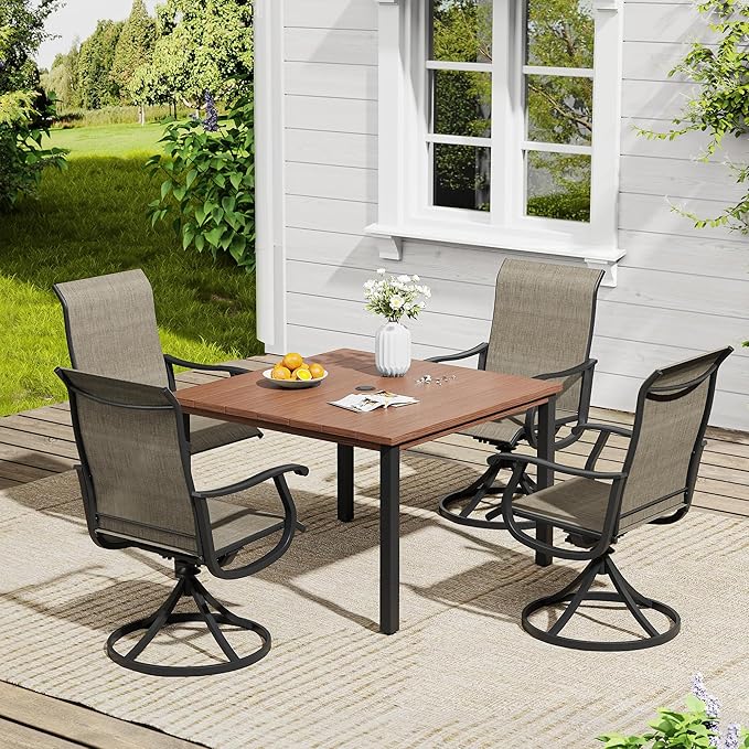 Vicllax Outdoor 40.2“ Dining Table Set of 4, Square Table with Swivel Dining