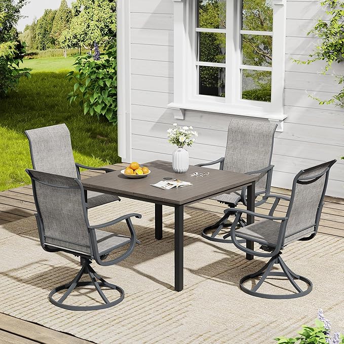 Vicllax Outdoor 40.2“ Dining Table Set of 4, Square Table with Swivel Dining