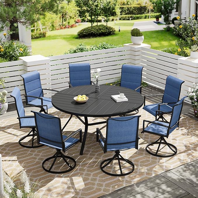Vicllax 7/9 Pieces Outdoor Dining Set, Metal Round Dining Table and Premium Paddad Swivel Chairs