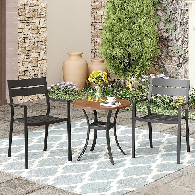 Vicllax Outdoor Patio Bistro Set of 2, Metal 27.6" Round Table and Stackable Dining Chair