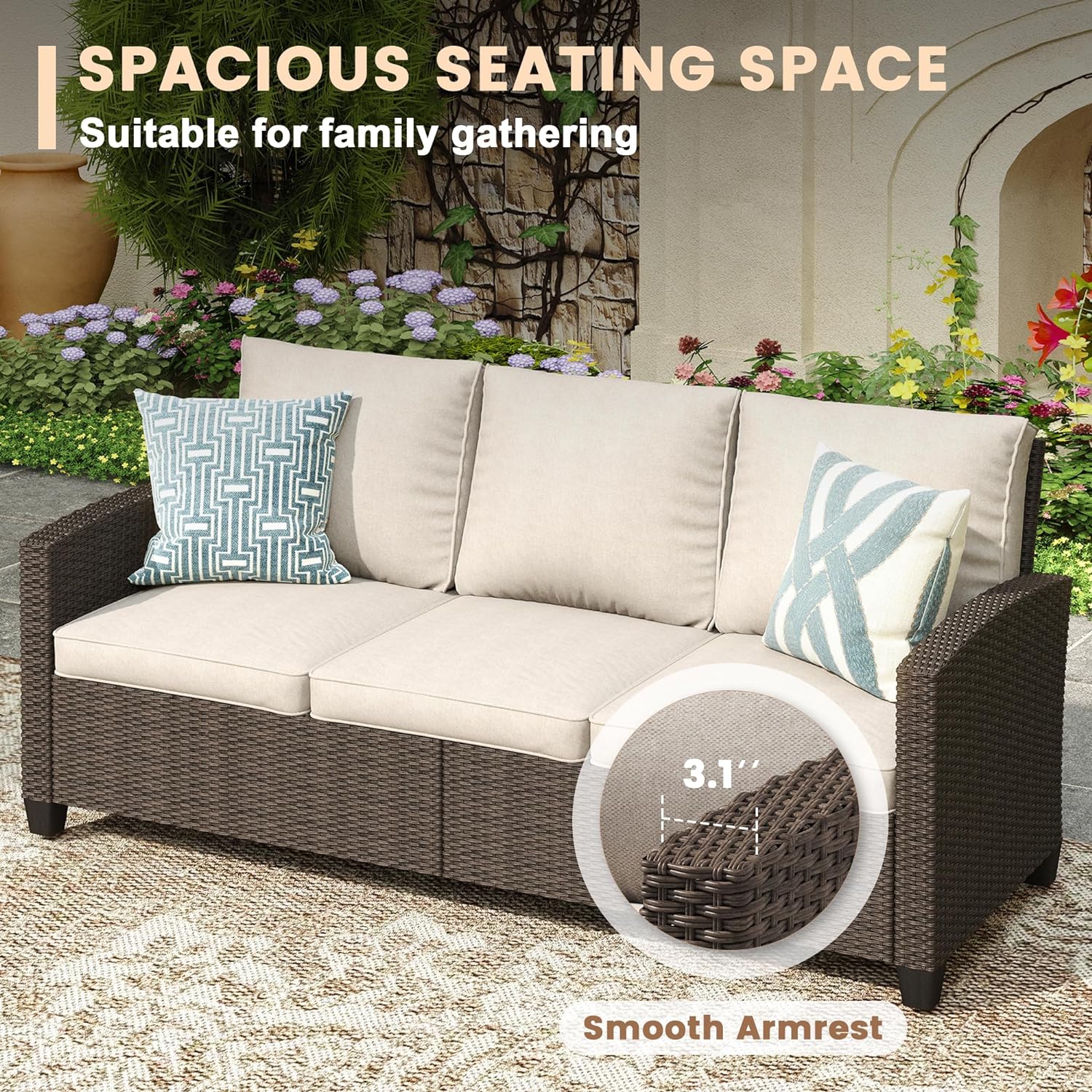 Vicllax Patio Furniture Set, Wicker Outdoor Conversation Set with Cushioned Sofa Chairs and Ottomans